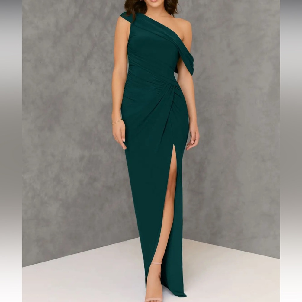 Azazie Rorie Dress - pine- size 10 - Picture 2 of 6